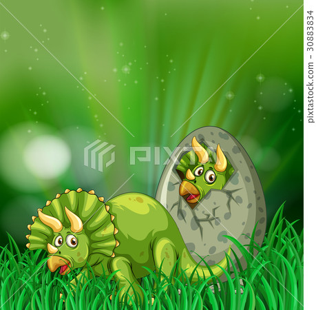 Triceratops hatching egg in the forest 30883834