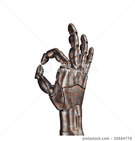 The old robot arm is scratched. 3d rendering. On a 30884778