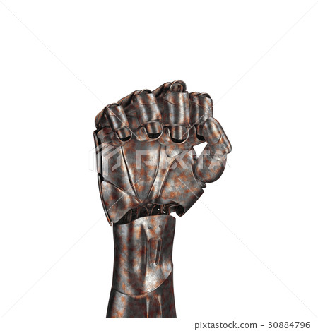 The old robot arm is scratched. 3d rendering. On a The old robot arm is scratched. 3d rendering. On a 30884796