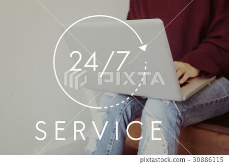 Customer Service 24 hours 7 Days Support Graphic 30886115