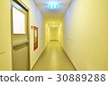 walkway Exit fire escape door with signs. 30889288
