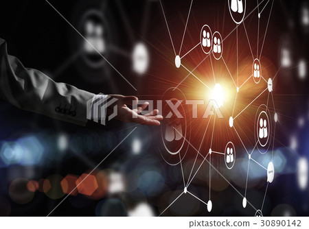 Presenting modern wireless technologies as means of communucation and networking on dark background 30890142