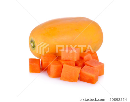 ripe whole and cube papaya on white background 30892254
