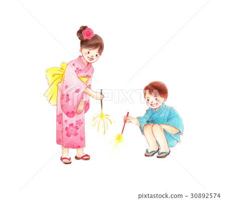 煙花兒童白色背景 30892574