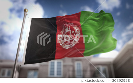 Afghanistan Flag 3D Rendering on Blue Sky Building Afghanistan Flag 3D Rendering on Blue Sky Building 30892938
