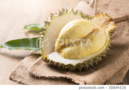 fresh durian on sack, king of fruit fresh durian on sack, king of fruit 30894316