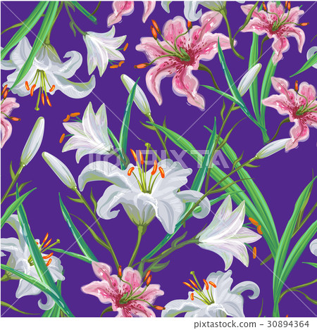 Seamless pattern with flowers. Iris. Lily. Vector Seamless pattern with flowers. Iris. Lily. Vector 30894364