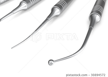 Dental set, mirror, probe, isolated on white Dental set, mirror, probe, isolated on white 30894572