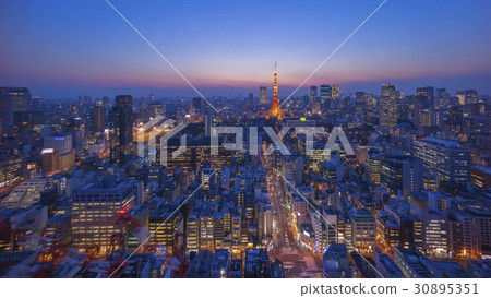 Panorama Tokyo Tower and City Skyline at Blue Hour 30895351
