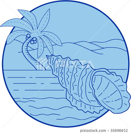 Giant Frog Shell Beach Palm Tree Circle Retro Giant Frog Shell Beach Palm Tree Circle Retro 30896652