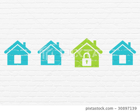 Security concept: home icon on wall background Security concept: home icon on wall background 30897139
