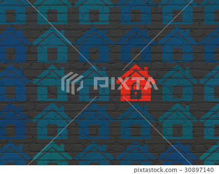 Security concept: home icon on wall background Security concept: home icon on wall background 30897140