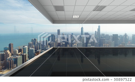 3d rendering empty office with chicago city  30897522