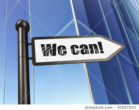 Finance concept: sign We Can! on Building 30897859