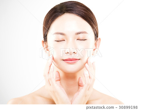 closeup young woman face isolated on white closeup young woman face isolated on white 30899198