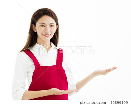 Young smiling woman with showing gesture Young smiling woman with showing gesture 30899199