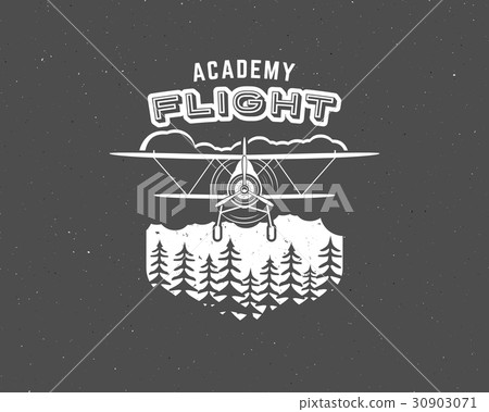 Vintage airplane emblem. Biplane label. Retro 30903071