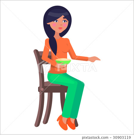 Young Woman on Chair with Dietary Food Flat Vector 30903119