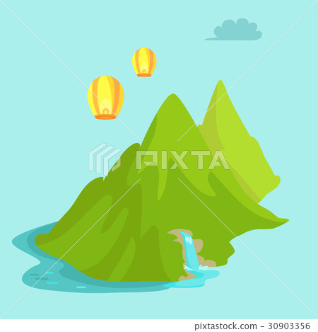 Maokong Mountain in Taiwan and Chinese Lights Fly Maokong Mountain in Taiwan and Chinese Lights Fly 30903356