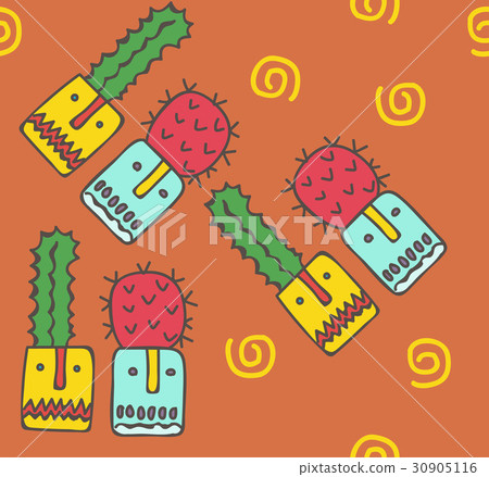 cactus in flower pot seamless pattern 30905116