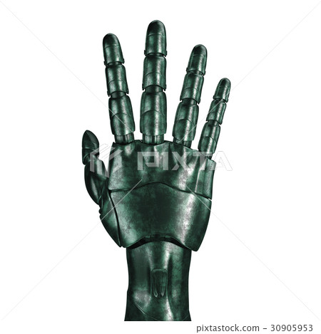 The old robot arm is scratched. 3d rendering. On a The old robot arm is scratched. 3d rendering. On a 30905953