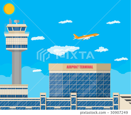Airport control tower, terminal building - Stock Illustration [30907249 ...