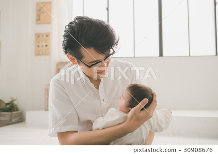 baby, infant, ikumen (man who enjoys child rearing) 30908676