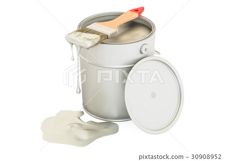 Can with silver metallic paint and brush Can with silver metallic paint and brush 30908952