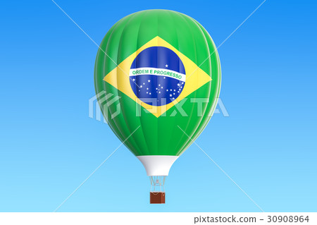 Hot air balloon with Brazil flag, 3D rendering 30908964