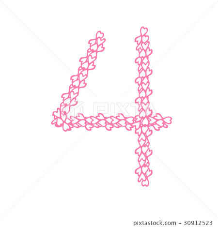 The letter number four or 4, in the alphabet Heart 30912523