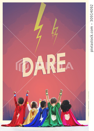 Group of superheroes kids with aspiration word graphic 30914092