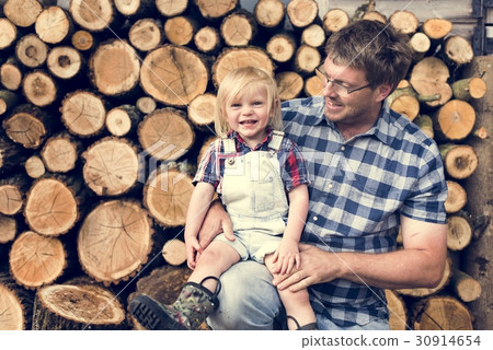 Father Kid Leisure Firewood Trunk Concept 30914654