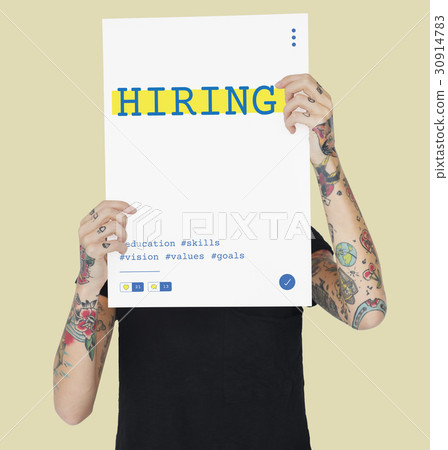 Hands holding network graphic overlay banner 30914783