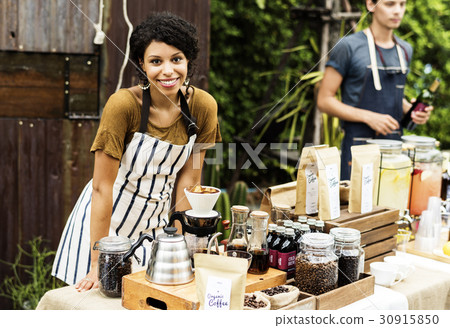 Woman with Coffee Fresh Brew Stall Shop 30915850