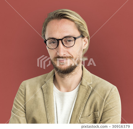 Caucasian Man Serious Focused Portrait Caucasian Man Serious Focused Portrait 30916379