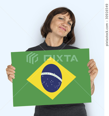 Woman Hands Hold Brazil Flag Patriotism 30916549