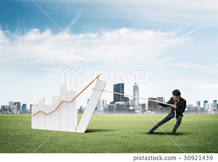 Businessman pulling graph with rope as concept of power and control 30921439