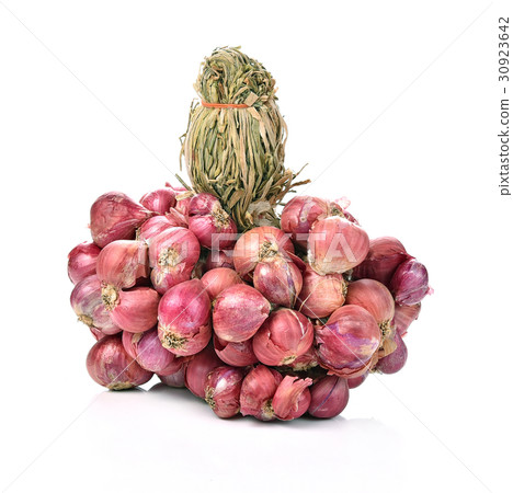 bunch of small thai red onions on white background 30923642