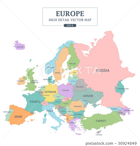 Europe Map Highlight Countries Europe Map Full Color Separated All Country - Stock Illustration [30924849]  - Pixta