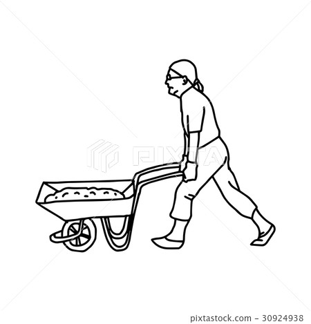 Construction worker pushing a wheelbarrow - Stock Illustration ...