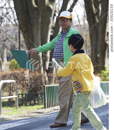 A boy crossing an obstacle crosswalk 30928159