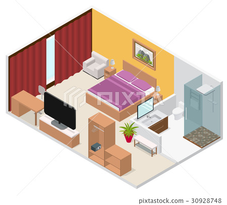 Interior Hotel Room Isometric View. Vector Interior Hotel Room Isometric View. Vector 30928748