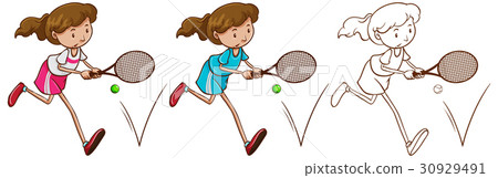 Doodle character for female tennis player Doodle character for female tennis player 30929491