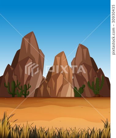 Desert scene with mountains and field 30930435