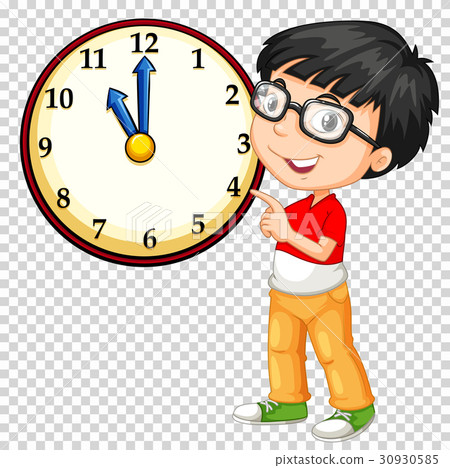 Boy Looking At Clock On Transparent Background Stock Illustration