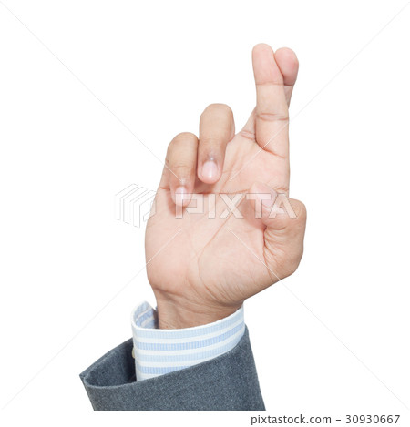 Business man's finger crossed hand sign  30930667