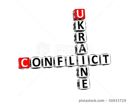 3D Crossword Ukraine Conflict on white background 3D Crossword Ukraine Conflict on white background 30933729