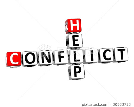 3D Crossword Help Conflict on white background 3D Crossword Help Conflict on white background 30933733