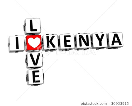 3D Crossword I love Kenya on white background 3D Crossword I love Kenya on white background 30933915