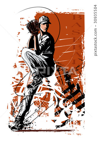 Baseball player on one leg before pitch Baseball player on one leg before pitch 30935584